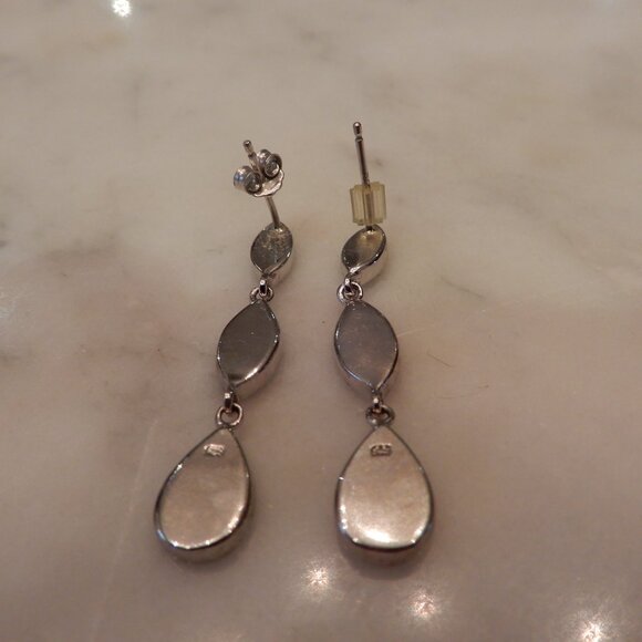 Vintage 925 Silver and Opal Resin Dangle Earrings - Picture 2 of 5